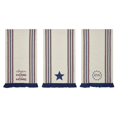 Celebration America My Sweet Home Ruffled Tea Towel Set of 3 16x28 - VHC Brands